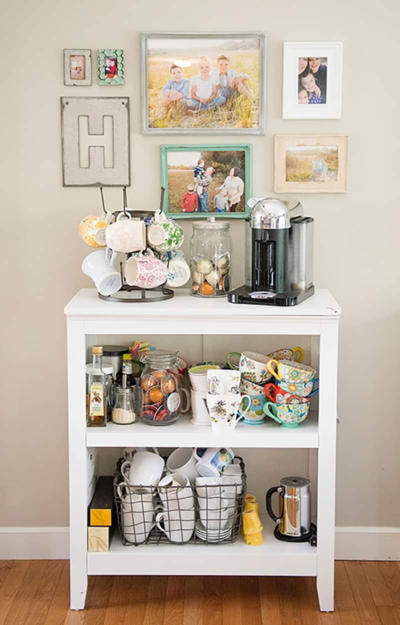 book shelf coffee station